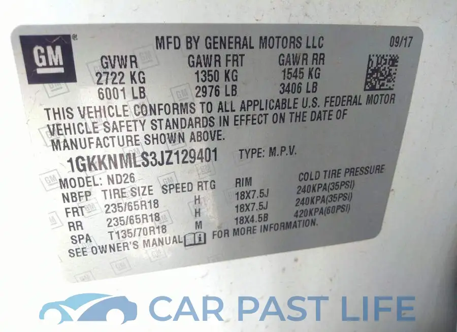 1GKKNMLS3JZ129401# 9