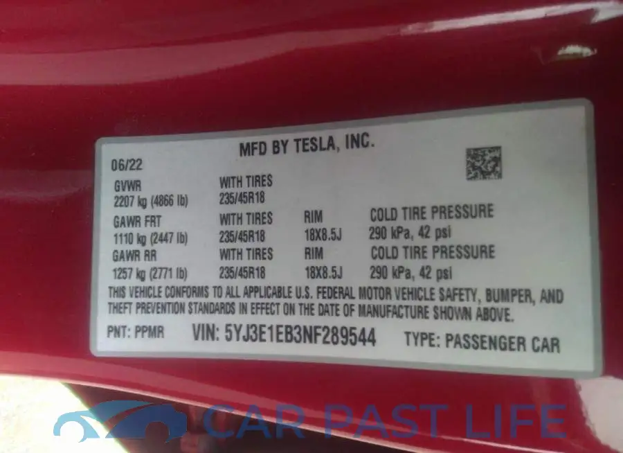 5YJ3E1EB3NF289544# 9