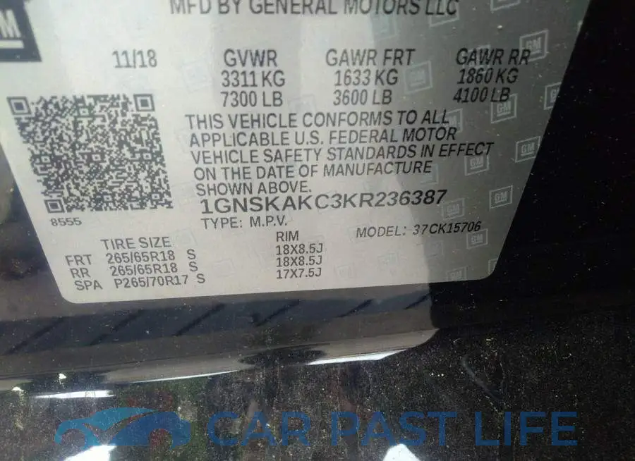 1GNSKAKC3KR236387# 9