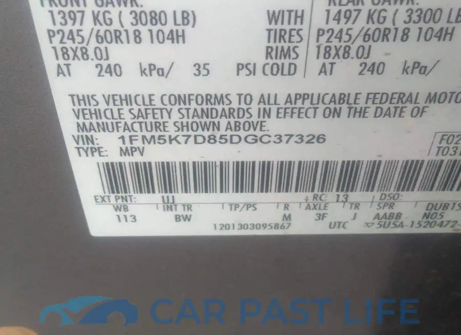 1FM5K7D85DGC37326# 9