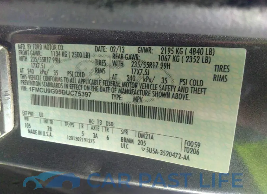 1FMCU9G95DUC75397# 9