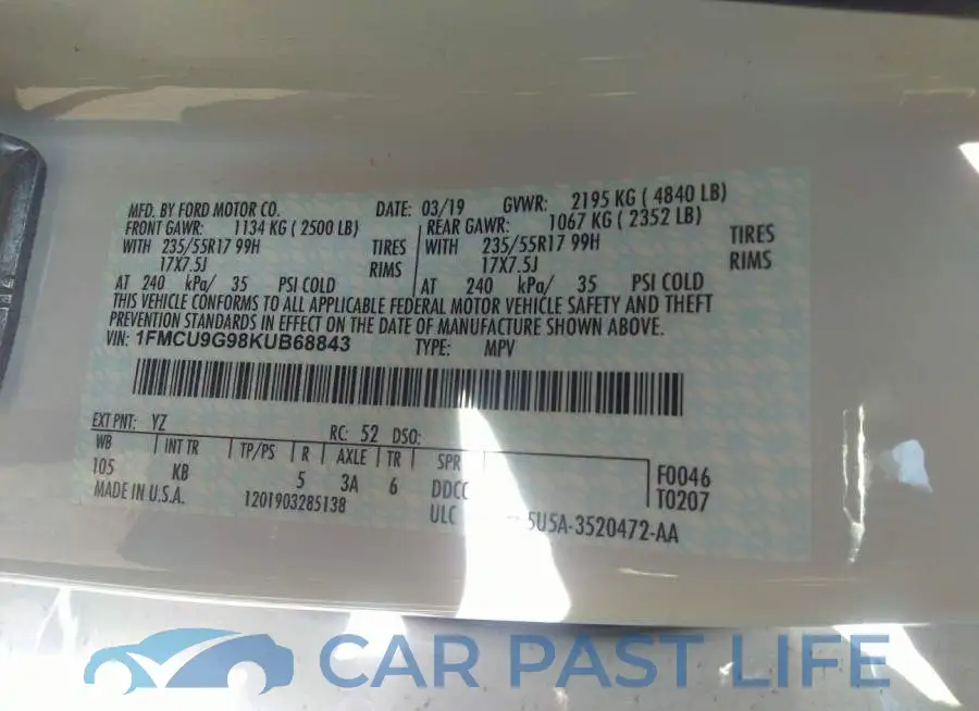 1FMCU9G98KUB68843# 9
