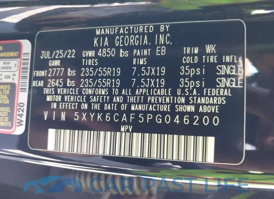 5XYK6CAF5PG046200# 9