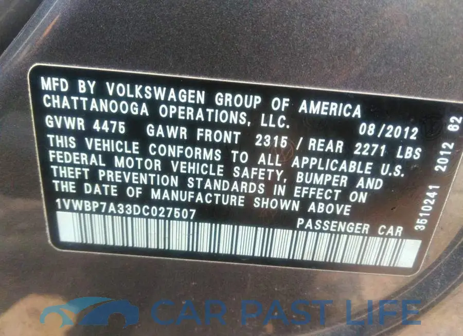 1VWBP7A33DC027507# 9