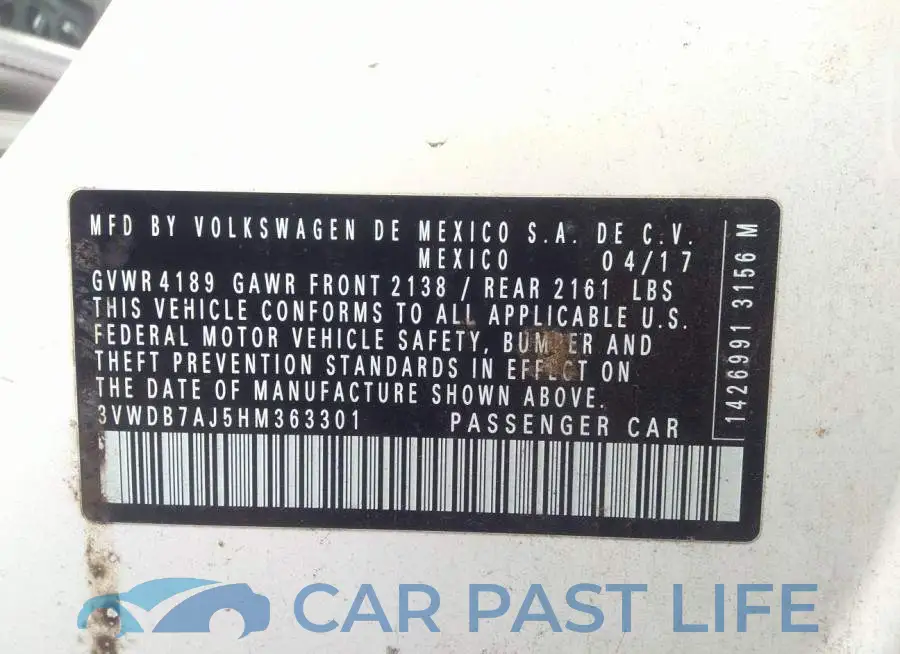 3VWDB7AJ5HM363301# 9