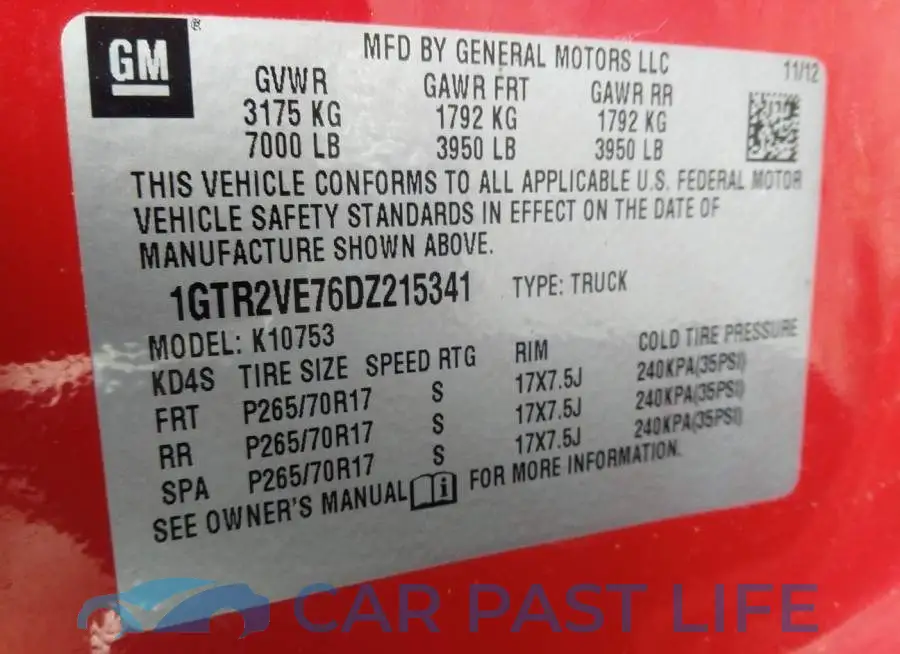 1GTR2VE76DZ215341# 9