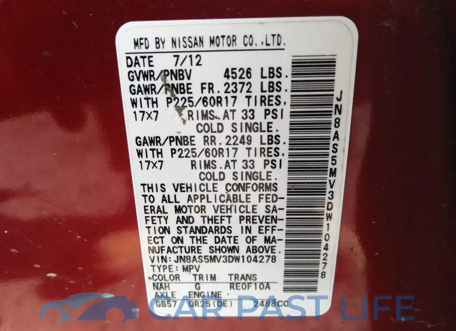 JN8AS5MV3DW104278# 9