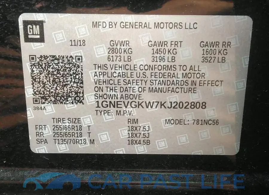 1GNEVGKW7KJ202808# 9