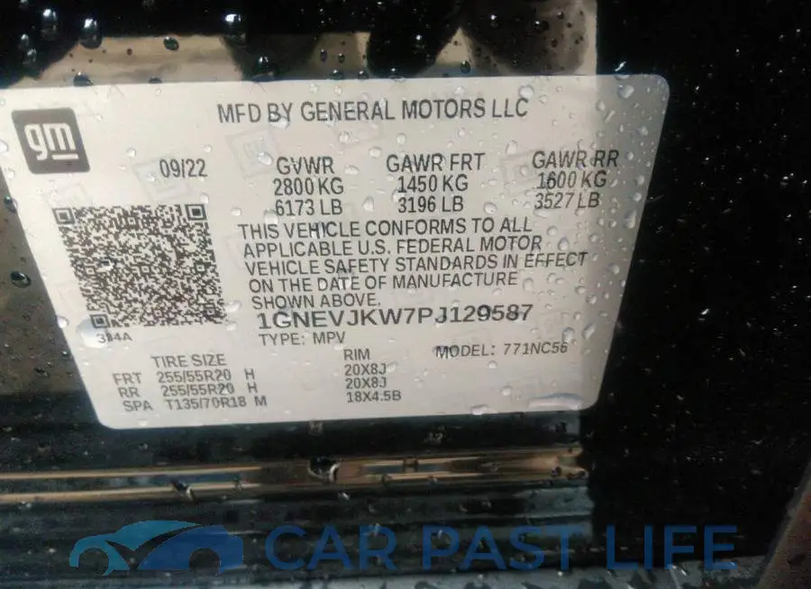 1GNEVJKW7PJ129587# 9