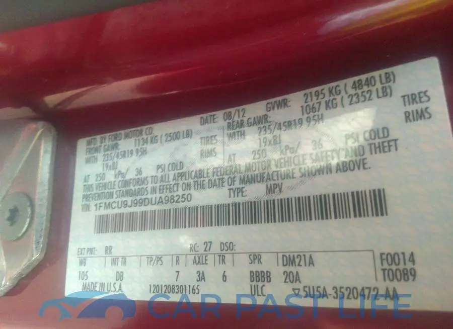 1FMCU9J99DUA98250# 9