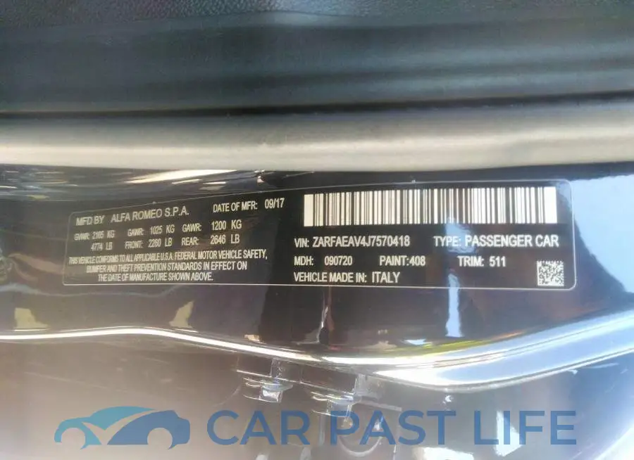 ZARFAEAV4J7570418# 9