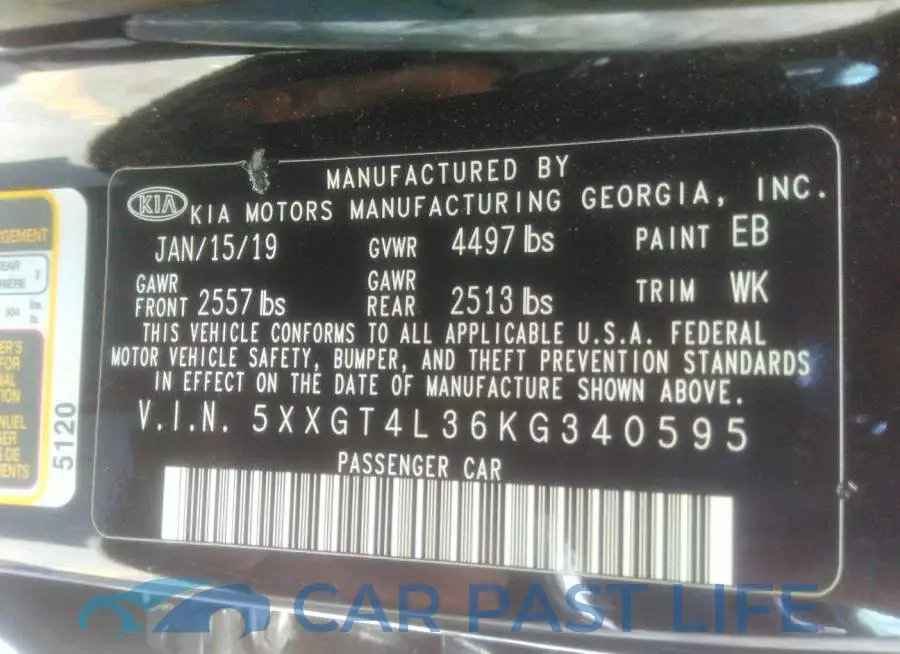 5XXGT4L36KG340595# 9