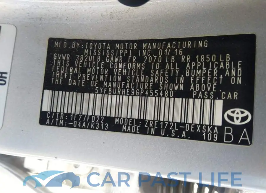5YFBURHE9GP455480# 9