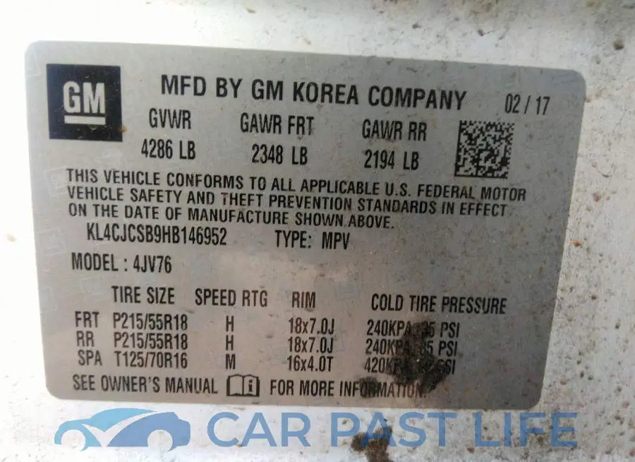 KL4CJCSB9HB146952# 9