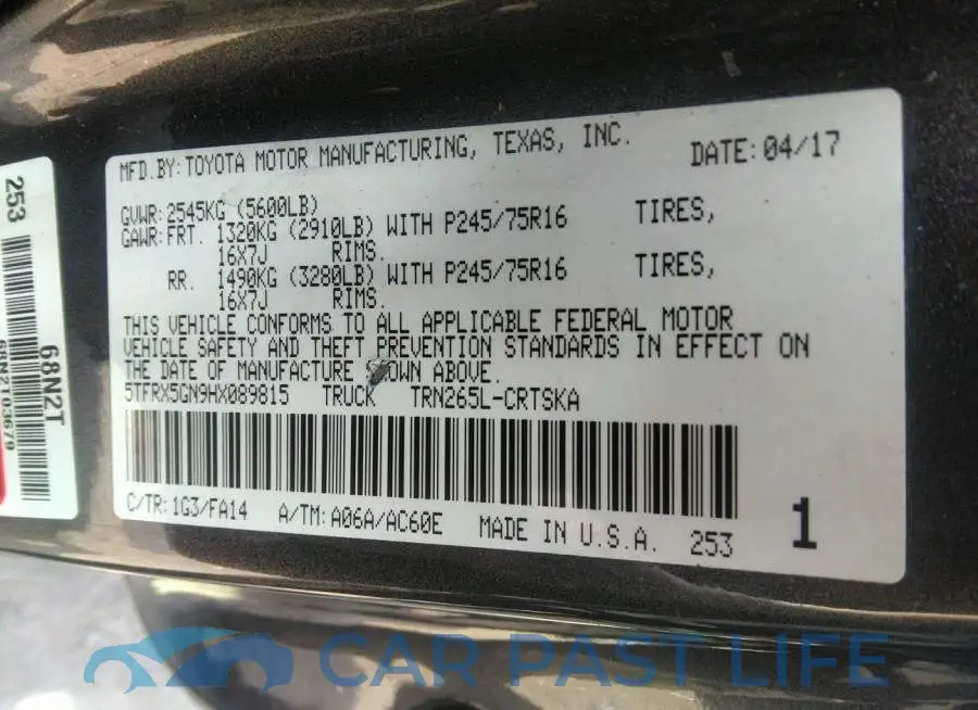 5TFRX5GN9HX089815# 9