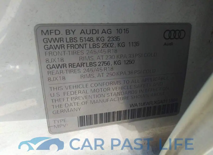 WA1UFAFLXGA011884# 9