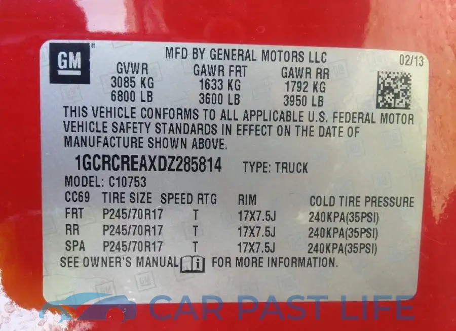 1GCRCREAXDZ285814# 9