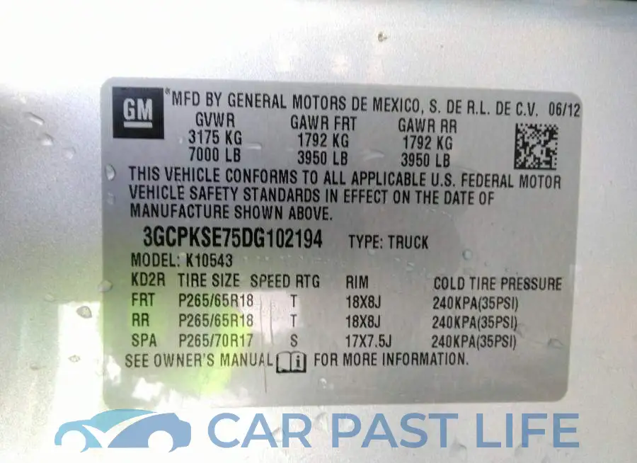 3GCPKSE75DG102194# 9