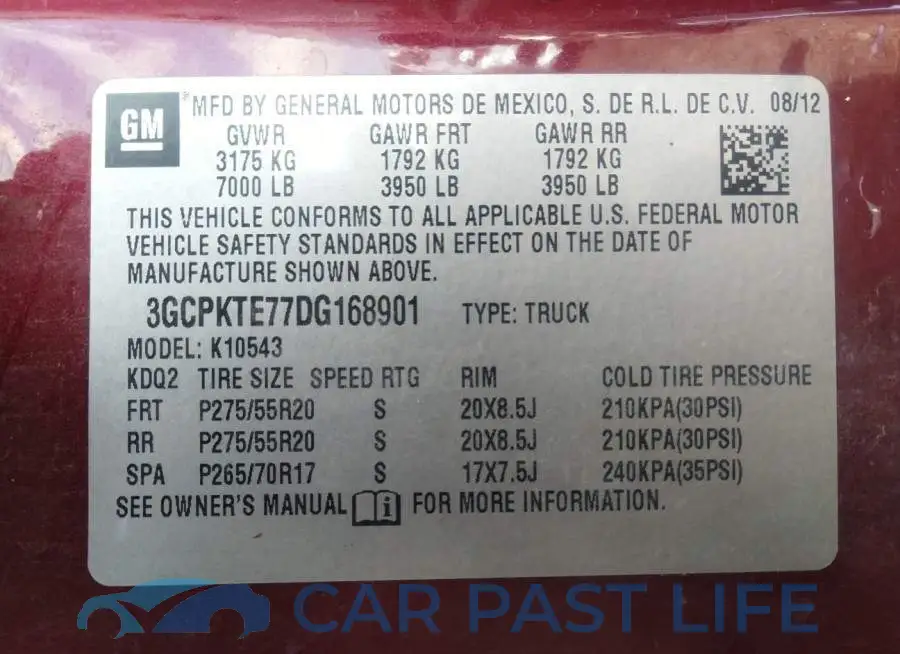 3GCPKTE77DG168901# 9