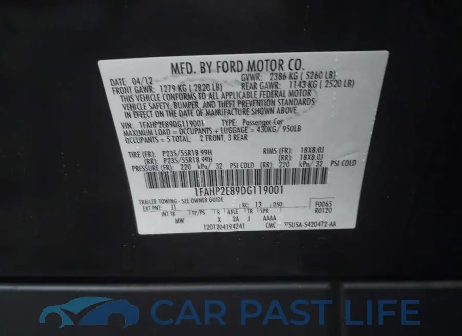 1FAHP2E89DG119001# 9