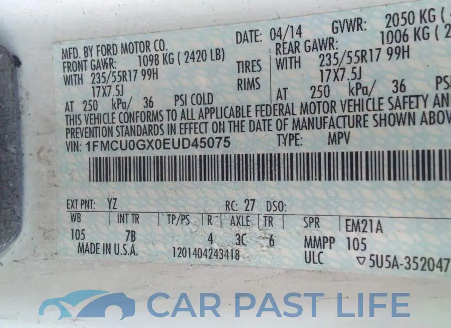 1FMCU0GX0EUD45075# 9