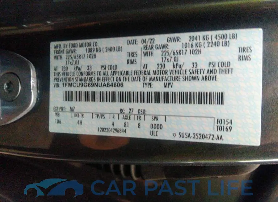 1FMCU9G69NUA84606# 9
