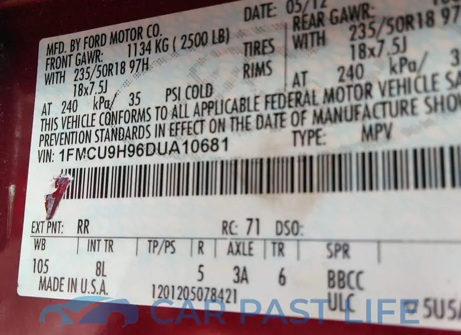 1FMCU9H96DUA10681# 9