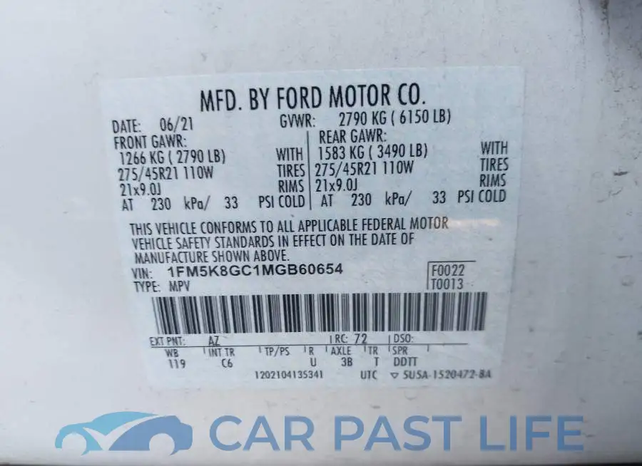 1FM5K8GC1MGB60654# 9