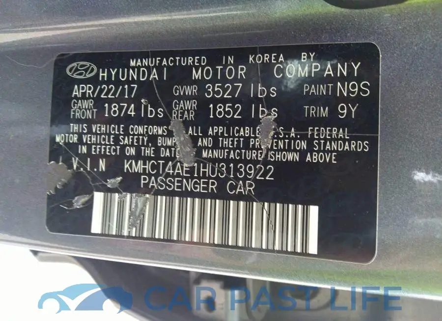 KMHCT4AE1HU313922# 9