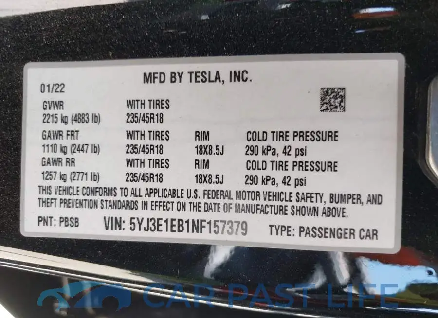 5YJ3E1EB1NF157379# 9