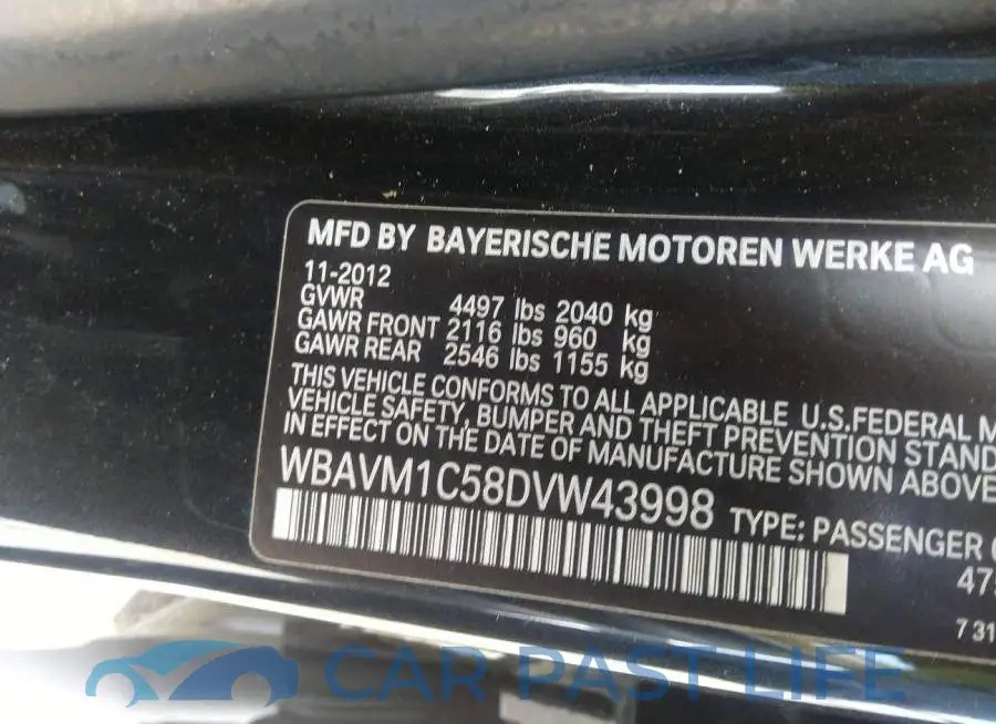 WBAVM1C58DVW43998# 9