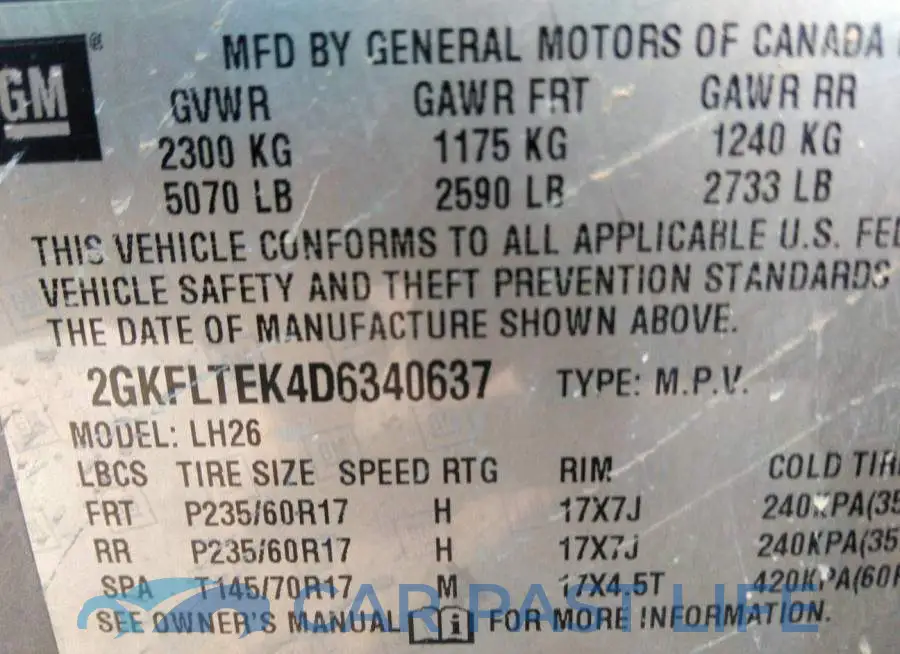 2GKFLTEK4D6340637# 9