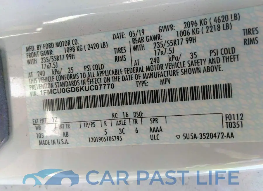1FMCU0GD6KUC07770# 9