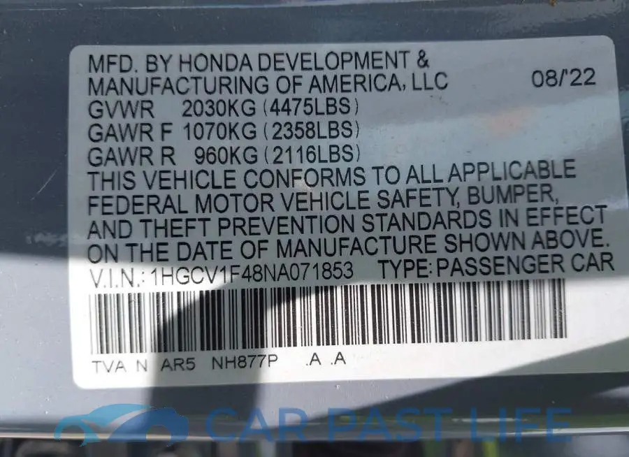1HGCV1F48NA071853# 9