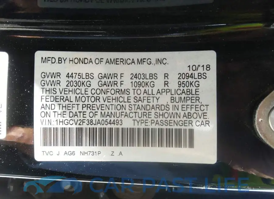 1HGCV2F38JA054493# 9