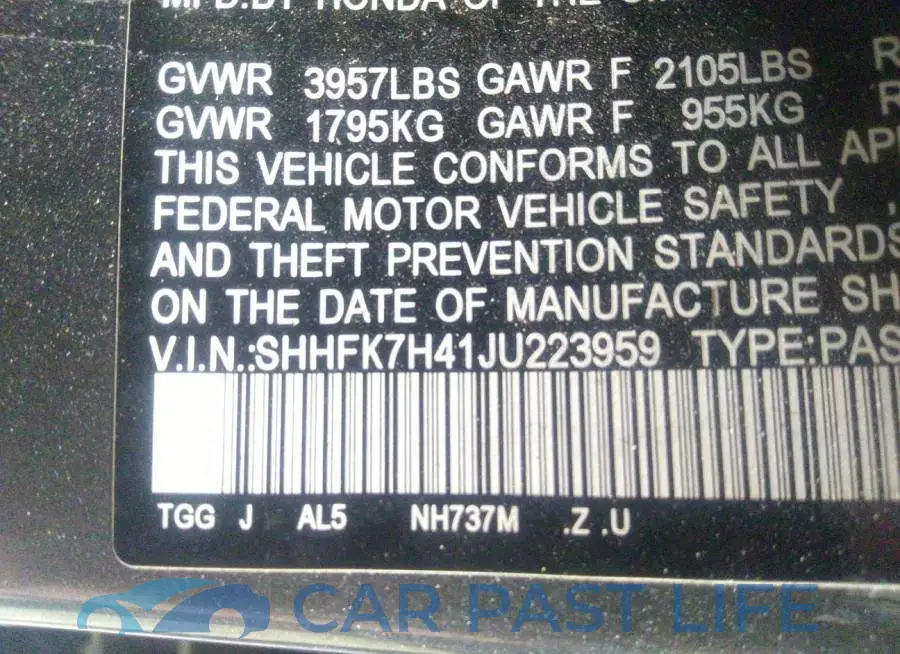 SHHFK7H41JU223959# 9