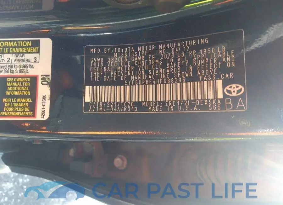 5YFBURHE4HP688295# 9