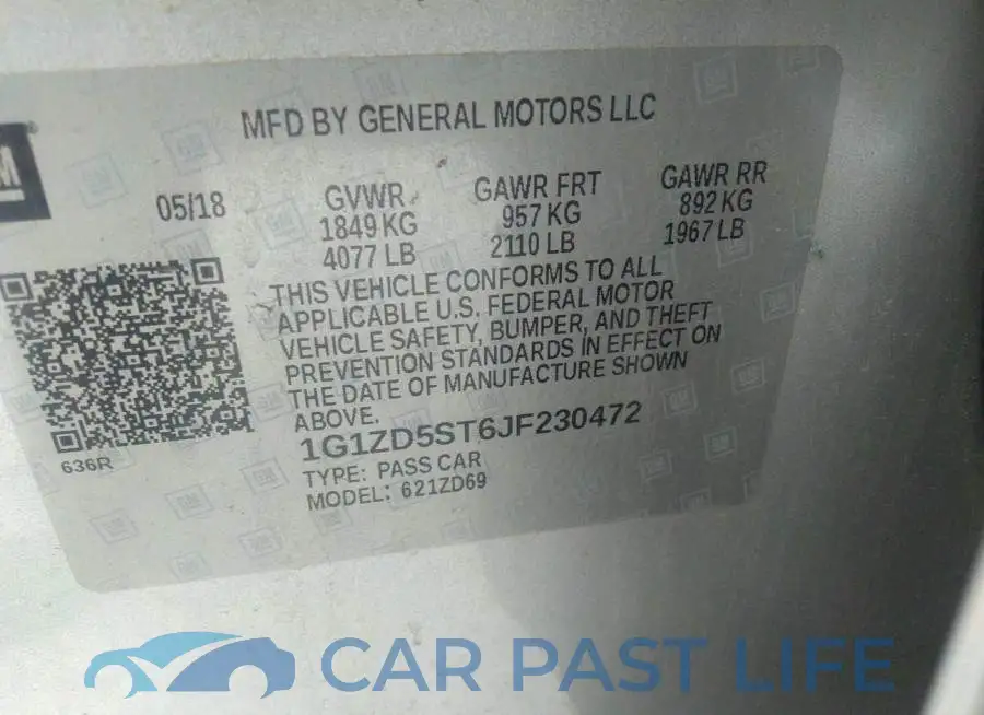 1G1ZD5ST6JF230472# 9