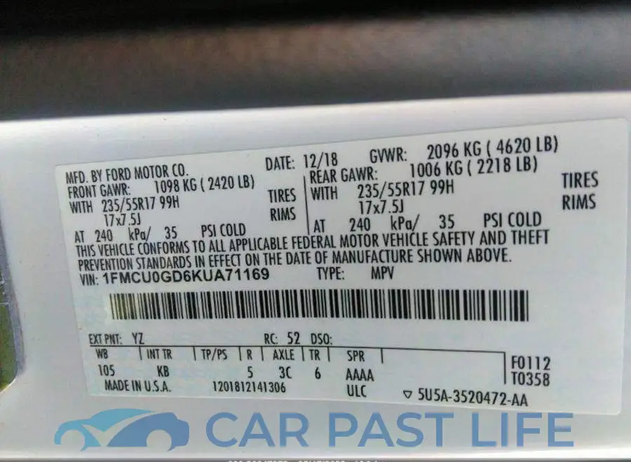 1FMCU0GD6KUA71169# 9