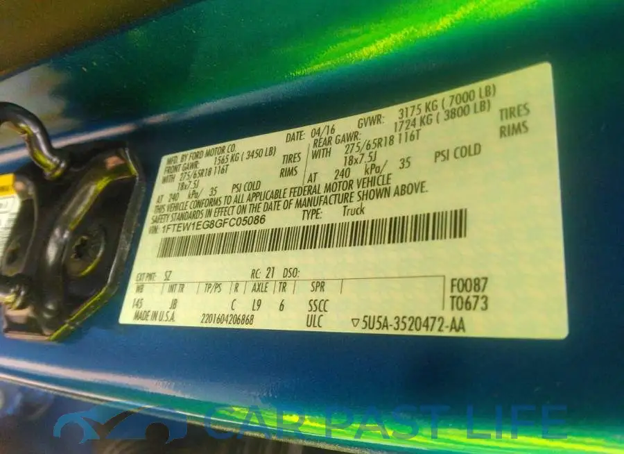1FTEW1EG8GFC05086# 9