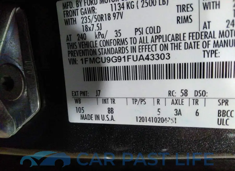 1FMCU9G91FUA43303# 9