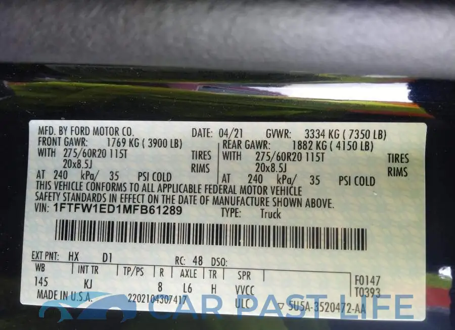 1FTFW1ED1MFB61289# 9
