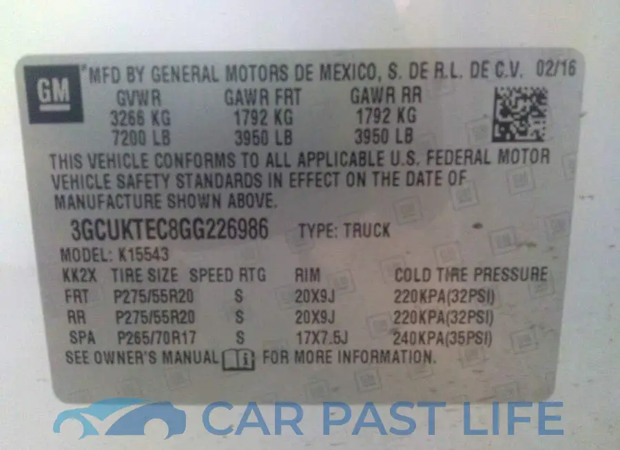 3GCUKTEC8GG226986# 9