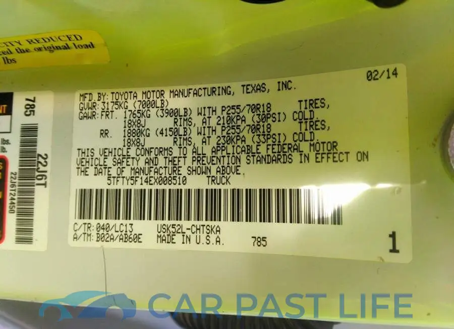 5TFTY5F14EX008510# 9
