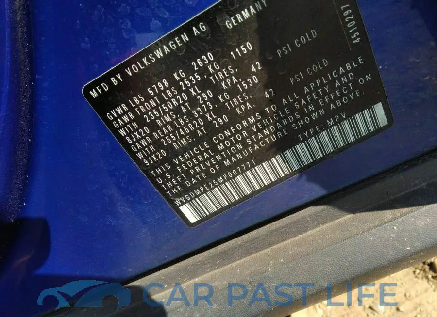 WVGDMPE25MP007771# 9