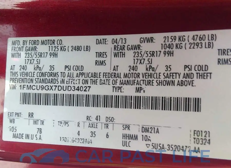1FMCU9GX7DUD34027# 9