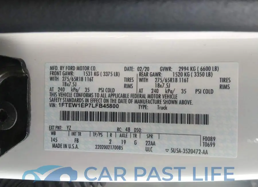 1FTEW1EP7LFB45800# 9