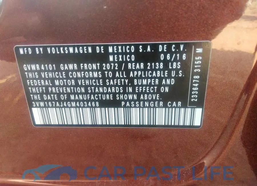 3VW167AJ4GM403468# 9