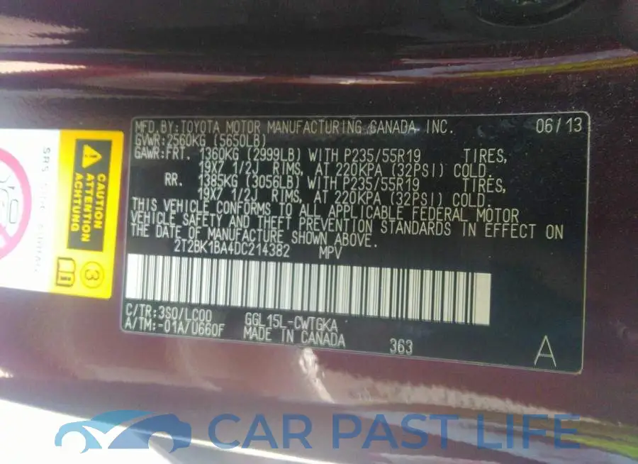 2T2BK1BA4DC214382# 9