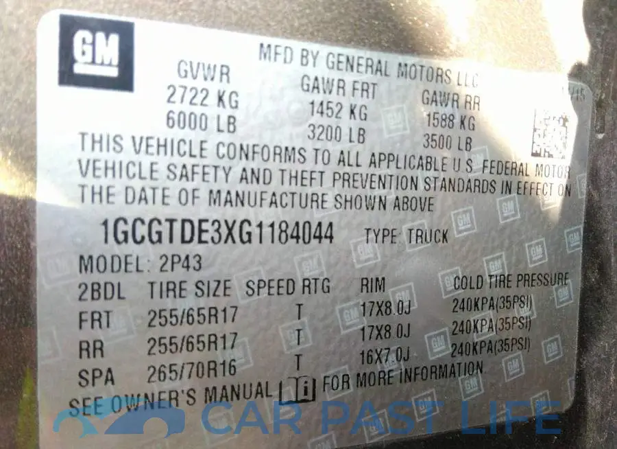 1GCGTDE3XG1184044# 9
